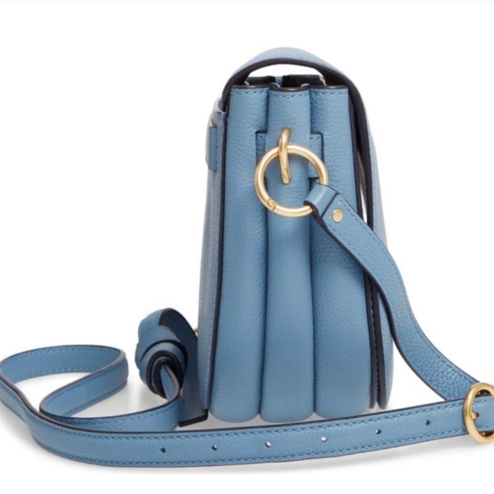 Tory Burch Blue Everly Leather Flap Saddle Bag - Picture 11 of 14